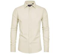 siliteelon Men's Shirt Beige Stain Shield Men's Long Sleeve Stretch Iron Free Business Casual Button Down Shirts