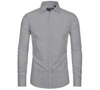 siliteelon Men's Shirt Casual Long Sleeve Shirts for Men Adult Work Stretch Light Grey Business Formal Shirts for Men 3XL