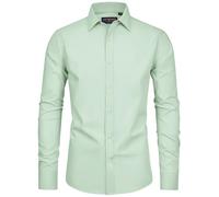 siliteelon Men's Shirt Green Stain Shield Men's Long Sleeve Stretch Non Iron Business Casual Button Down Shirts