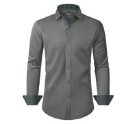siliteelon Men's Shirts Long Sleeve Grey Fashion Mens Casual Dress Shirt Mens Formal Non Iron Business Work Shirts for Men Adult 2XL
