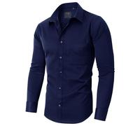 siliteelon Mens Shirts Long Sleeve Navy Blue Regular Fit Formal Dress Shirt Smart Casual Cotton Business Work Office Interviews Button Down Fashion Shirt for Men Adult M