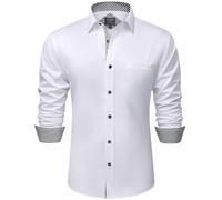 siliteelon Mens Shirts Regular Fit White Dress Shirt Constrast Stretch Formal Wrinkle Free with Pocket Work Wedding Interviews Graduation Button Down Shirt for Men 4XL