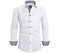 siliteelon Mens Shirts Regular Fit White Dress Shirt Constrast Stretch Formal Wrinkle Free with Pocket Work Wedding Interviews Graduation Button Down Shirt for Men 2XL