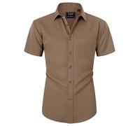 siliteelon Mens Shirts Short Sleeve Stretch Dress Regular Fit Casual Business Summer Shirt with Pocket Brown XL