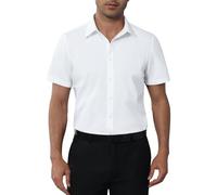 siliteelon Mens Shirts Stain Shield Short Sleeve White Dress Formal Shirts Stretch Men's Shirt Plain Cotton Regular Fit Casual Business Shirt for Adult