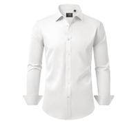 siliteelon Mens Shirts Wrinkle Free Business Shirt for Men Adult Cotton White Men's Dress Formal Shirt Regular Fit Stretch Mens Long Sleeve Shirts Work, Office, Wedding,Interview