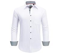 siliteelon Mens White Shirt Regular Fit Constrast Formal Shirts for Men Dress Shirt with Pocket Wrinkle Free Work Wedding Interviews Graduation Party Classic Shirts 3XL
