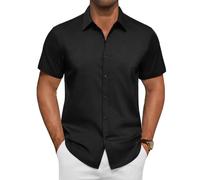 siliteelon Short Sleeve Shirts Men Black Dress Formal Shirts Stain Shield Stretch Non Iron Business Casual Button Down Shirt
