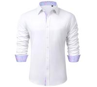 siliteelon White Long Sleeve Shirt Mens Regular Fit Wrinkle Free Wedding Interviews Smart Casual Party Business Office Work Formal Shirts with Pocket 3XL