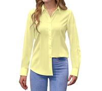 siliteelon Women's Shirt Non Iron Long Sleeve Yellow Stretch Executive Shirt Regular Fit Women Blouse,XL