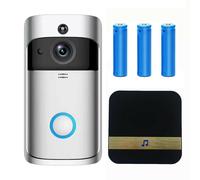 (Siliver Doorbell+Ring Chime+3x2600mAh Batteries) Smart Phone Wireless WiFi Video Doorbell Wireless