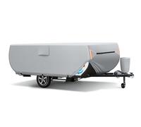 SILIVN Pop Up Folding Trailer Camper Cover fits 10'-12', Upgraded Heavy Duty Protection Ripstop Waterproof Trailer Cover with 3 Bottom Straps, Anti-UV Windproof All Season Protection for RV Motorhome