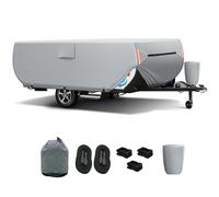 SILIVN Pop Up Folding Trailer Camper Cover fits 14'-16', Upgraded Heavy Duty Protection Ripstop Waterproof Trailer Cover with 3 Bottom Straps, Anti-UV Windproof All Season Protection for RV Motorhome