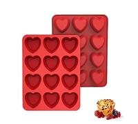 SILIVO Heart Shaped Silicone Muffin Tins, 2Pcs Love Heart Cupcake Cases, Nonstick Silicone Muffin Trays 12 Cups for Baking Muffin, Brownie, Mini Cakes