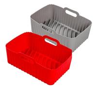 Siliz Ninja Air Fryer Liners for Ninja/Tower Dual Air Fryer | 2 Pack Grey & Red Silicone Air Fryer Liner | Reusable Air Fryer Silicone Liner for Ninja Air Fryer Accessories for Cooking