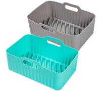 Siliz Ninja Air Fryer Liners for Ninja/Tower Dual Air Fryer | 2 Pack Mint & Grey Silicone Air Fryer Liner | Reusable Air Fryer Silicone Liner for Ninja Air Fryer Accessories for Cooking