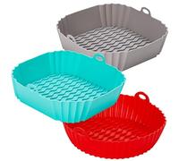 Siliz Silicone Air Fryer Liners (2 Square + 1 Round) 3 Pack Reusable Silicone Airfryer Liners Tray | Replacement for Disposable Parchment Paper Liner | Food Grade Kitchen Accessories