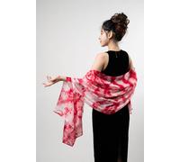 Silk and Bears Women's Crimson Red Shibori Silk Scarf - Hand-Dyed Mulberry Silk Shawl Wrap, Evening & Winter Wedding Cover Up | Size: 10-12R Silk and Bears Crimson 10-12R