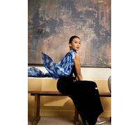 Silk and Bears Women's Indigo Blue Shibori Silk Scarf - Hand-Dyed Mulberry Silk Shawl Wrap, Wedding Guest & Evening Cover Up | Size: 10-12R Silk and Bears Indigo 10-12R