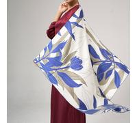 Silk and Bears Women's Navy Botanical Print Silk Twill Scarf - 100% Mulberry Silk, Hand-Rolled Edges, Artisan Gift | Size: 10-12R Silk and Bears Navy 10-12R