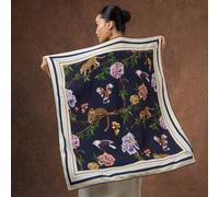 Silk and Bears Women's Navy Jungle Animal Print Silk Wool Square Scarf - Luxury Wrap, Hand-Rolled Edges, Heritage Gift | Size: 10-12R Silk and Bears Navy 10-12R