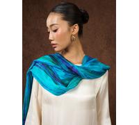 Silk and Bears Women's Peacock Blue Brushstroke Silk Scarf - Hand-Dyed Mulberry Silk Shawl Wrap, Artisan Gift in Turquoise Silk and Bears Turquoise One Size