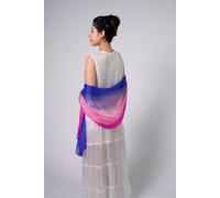 Silk and Bears Women's Pink to Sapphire Blue Ombre Silk Scarf - Hand-Dyed Mulberry Silk Shawl Wrap, Sunset Wedding Cover Up Silk and Bears Blue One Size