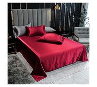 Silk Bed Sheets 1PC Bed Sheet Wine Red Solid Color Smooth Top Sheets For Home Single/Queen/King Size Bed Linen Satin(no Pillowcase)(Purple,2 pillowcase48x74cm)