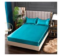 Silk Bed Sheets Satin Sheets Fitted Sheet Solid Color Rayon Mattress Cover Elastic Band Bed Sheet King 200x200 200x220 No Pillowcase Beddings(Kong que lan,150x200x25cm)