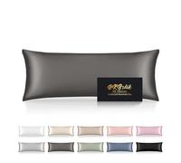 Silk Body Pillow Cases, Mulberry Silk Body Pillow Cover with Zipper, Smooth, Anti Acne, Cooling Sleep Both Sides Natural Silk Satin 20x54 Body Pillowcase, Gifts for Women Men, Dark Gray