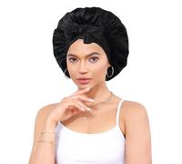 Silk Bonnet 100% Mulberry Hair Bonnet for Sleeping Women Hair Wrap with Elastic Band Sleep Night Cap, Black, One Size