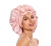 Silk Bonnet for Sleeping, Adjustable Satin Bonnets with Tie Band, Pink Bonnet Hair for Women Girls Makeup Care Elastic Hat Cover for Night Sleep Curly-Hair, Braids and Hair Care