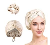 Silk Bonnet for Sleeping, Adjustable Satin Hair Bonnet for Sleeping Women, Matching Hair Tie,Double Layer, Silk Hair Wrap for Curly Natural Braid Straight Unisex, Protect Suitable for Hair (White)