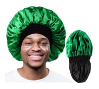 Silk Bonnet for Sleeping,Bonnet for Men and Women,Double Layer Satin Bonnet for Curly Hair Braids,Reversible Sleep Bonnet (Large,Black/Green)