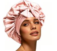 Silk Bonnet for Sleeping Satin Bonnet with Tie Band for Women Large Bonnets Wrap with Adjustable Straps Cap for Women Curly Braid Hair,Pink