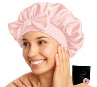 Silk Bonnet for Sleeping with Band Suitable for All Sizes & Hair Types - Protects Hair from Breakage & Split Ends | Retains Curl Shape, Saves Time While Styling | Flortree (Pink)