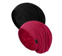 Silk Bonnet for Sleeping Women, Adjustable Silky Satin Lined Sleep Cap, Silk Hair Wrap for Sleep Night Cap, Black&red, One Size