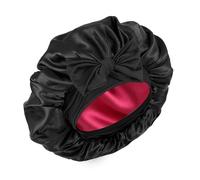 Silk Bonnet for Sleeping Women Double Layer Satin Bonnet Hair Bonnet with Elastic Tie Band Adjustable Bonnet for Curly Hair(Black and Wine)
