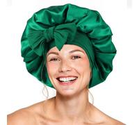 Silk Bonnet for Sleeping Women Double Layer Satin Bonnet Hair Bonnet with Elastic Tie Band Adjustable Bonnet for Curly Hair（Teal）