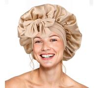 Silk Bonnet for Sleeping Women Double Layer Satin Bonnet Hair Bonnet with Elastic Tie Band Adjustable Bonnet for Curly Hair（Gold）