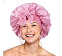 Silk Bonnet for Sleeping Women - Double Layer Satin Hair Bonnet With Elastic Tie Band, Adjustable for Curly Hair (Light Rose Pink)
