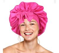 Silk Bonnet for Sleeping Women - Double Layer Satin Hair Bonnet With Elastic Tie Band, Adjustable for Curly Hair (Hot Pink)