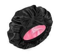 Silk Bonnet for Sleeping Women - Double Layer Satin Hair Bonnet With Elastic Tie Band, Adjustable for Curly Hair (Black and Pink)