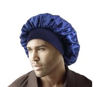 Silk Bonnet Hair Care Unisex Bonnet Satin Solid Wide-brimmed Hat Hair Care Sleep Shower Cap Elastic Soft Band Head Wrap Bath Beauty Salon Sauna Cap For Women(Dark Blue)