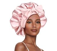 Silk Bonnet Sleeping Cap for Women,Double Layer Satin Bonnet for Curly & Long Hair,Breathable & Adjustable Sleep Caps, Soft Elastic Band,Night Head Cap for Wome Curly Hair (Pink)