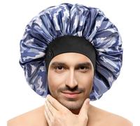 Silk Bonnets for Men, Satin Bonnet for Sleeping, Adjustable Hem & Double Layer, Large Sleep Bonnet for Curly Hair Braids Stay on All Night (TropicalCamo)