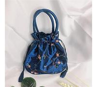 Silk Bucket Bags String Embroidery Flowers Handbags Mini Vintage Clutch Purse Candy Color Dress Bags (Color : Blue)