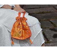 Silk Bucket Bags String Embroidery Flowers Handbags Mini Vintage Clutch Purse Candy Color Dress Bags (Color : Orange)