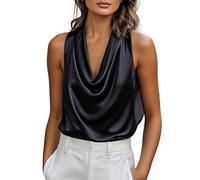 Silk Camisoles for Women Cowl Neck Backless Sleeveless Halter Top Ladies Elegant Going Out Satin Cami Tank Shirt (Z03-Black, M)