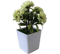 Silk Carnation Arrangement with Square Pot, Realistic Fabric Flowers for Desktop Floral Decor, Low Maintenance Blossoms as Bedroom Table Ornament and(Green)